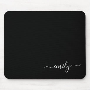 Black and White Modern Script Monogram Name Mouse Pad