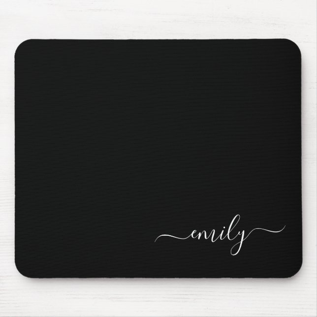 Black and White Modern Script Monogram Name Mouse Pad (Front)