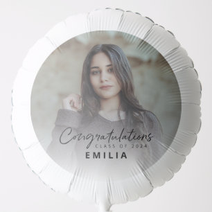Black and White Modern Script Photo Graduation Balloon