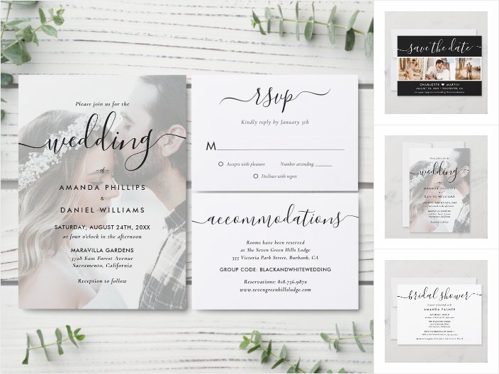 Black and White Modern Script Wedding