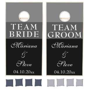 Black and White Modern Script Wedding Cornhole Set