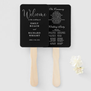 Black And White Modern Script Wedding Program Hand Fan