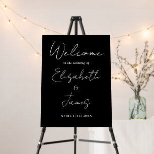 Black And White Modern Script Wedding Welcome Sign