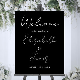 Black And White Modern Script Wedding Welcome Sign