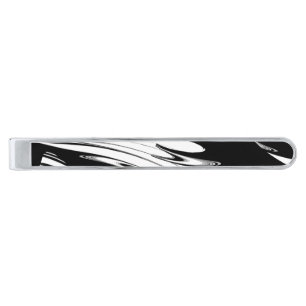 Black and White Modern Silver Finish Tie Bar