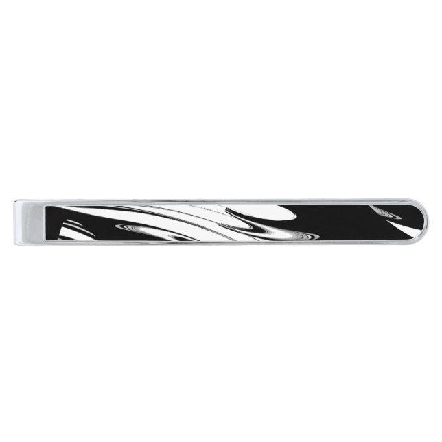 Black and White Modern Silver Finish Tie Bar (Front)