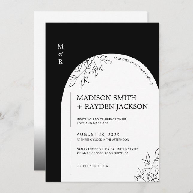 Black and white Modern Simple Arch Wedding Invitation (Front/Back)