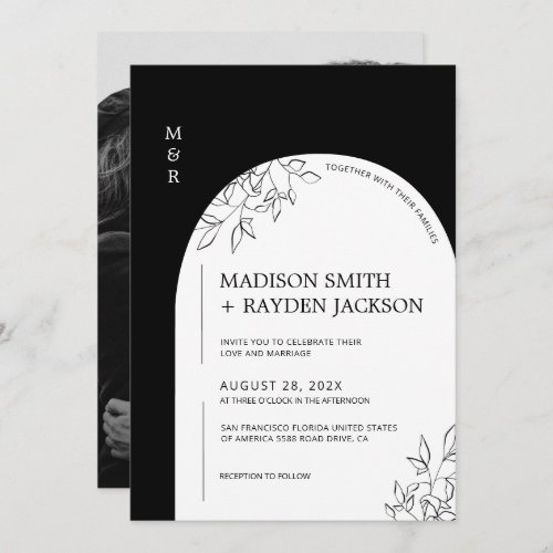 Black and white Modern Simple Arch Wedding Invitation