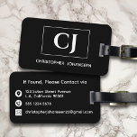 Black and White Modern Simple Basic Monogrammed Luggage Tag<br><div class="desc">Keep your belongings organized and stylish with this modern and customizable luggage tag. Featuring a sleek black background with a basic monogram and name in crisp white on the front, this design is as elegant as it is practical. On the back, you can add your contact details, including your address,...</div>