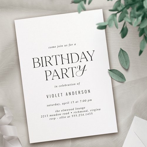 Black and White  Modern Simple Birthday Invitation