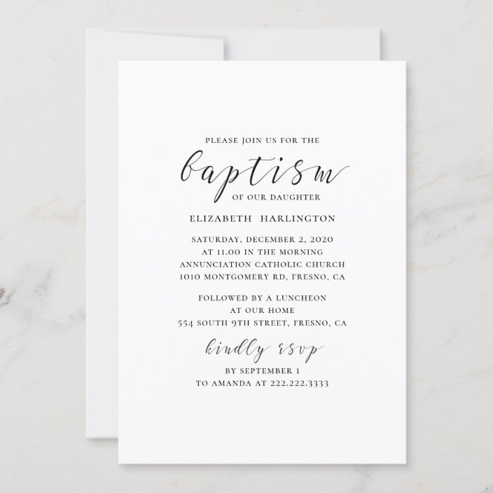 Black and white modern simple calligraphy baptism invitation | Zazzle.com