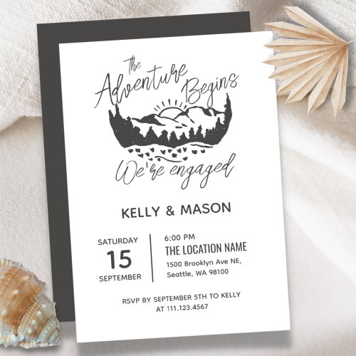 Black and White Modern Simple Engagement Party  Invitation