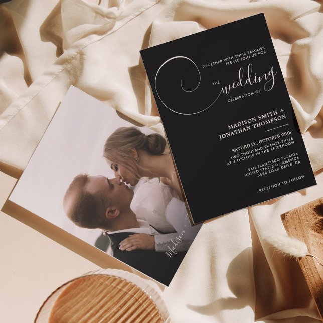 Black and White Modern Simple Script Wedding Invitation (Creator Uploaded)