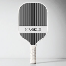 Black and White Modern Simple Stripes Professional Pickleball Paddle