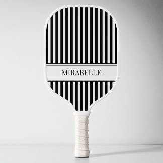 Black and White Modern Simple Stripes Professional Pickleball Paddle