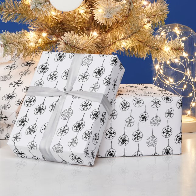 Black and White Modern Snowflakes Christmas Wrapping Paper (Holidays)