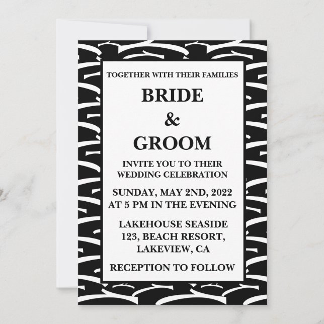 Black and White Modern Stripe Luxury Wedding  Invitation (Front)