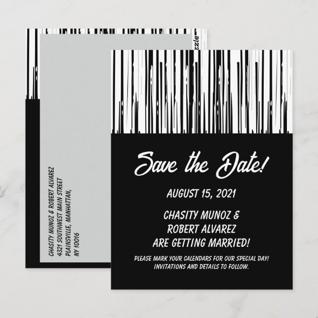 Black and White Modern Stripe Save the Date Card (Front/Back)