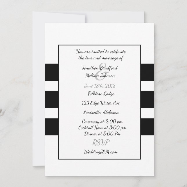 Black and White Modern Stripe  Wedding Invitations (Front)