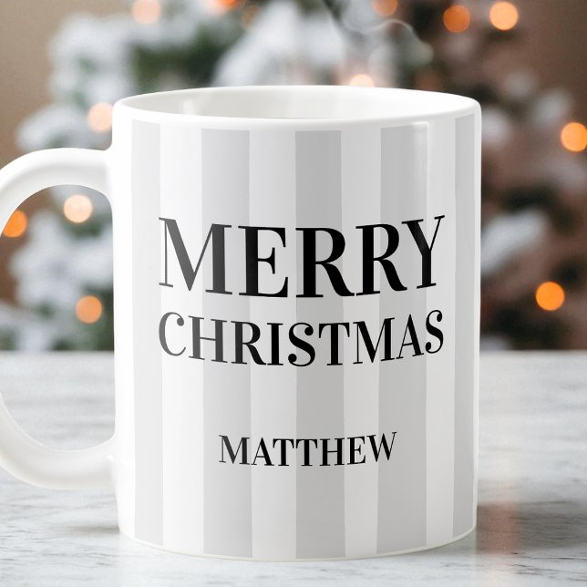 Black and White Modern Stripes Merry Christmas Coffee Mug (Black and White Modern Stripes Merry Christmas Coffee Mug)