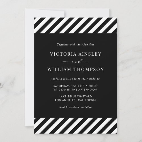 Black and White Modern Stripes Wedding Invitation
