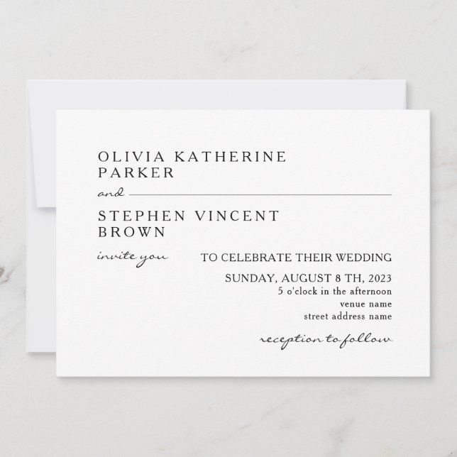 Black and white. Modern stylish Typography Wedding Invitation (Front)