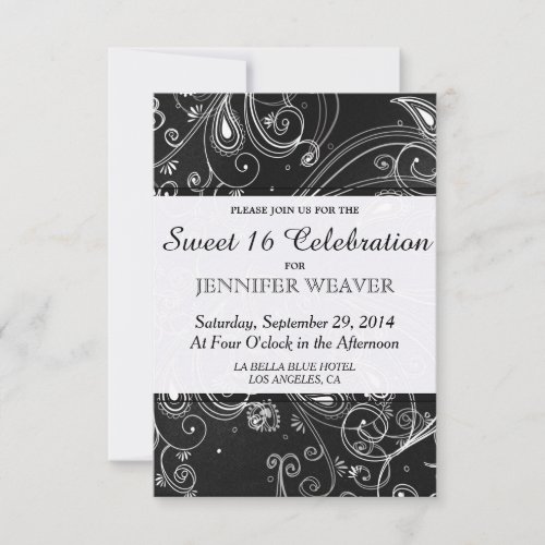 Black and White Modern Swirls Design 3.5x5 Paper Invitation Card