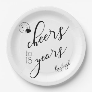Black and White Modern Text Cheers to 18 Years Paper Plates