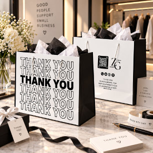 Black And White Modern Thank You Business Large Gift Bag