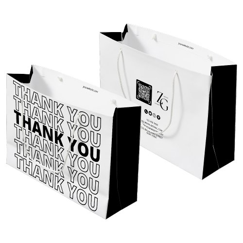Black And White Modern Thank You Business Large Gift Bag