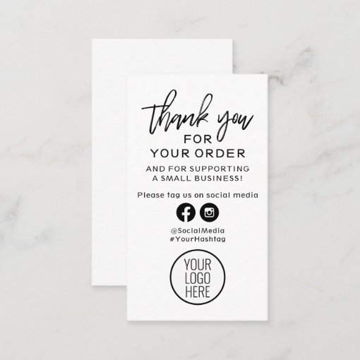 Black And White Modern Thank You For Your Order Business Card 