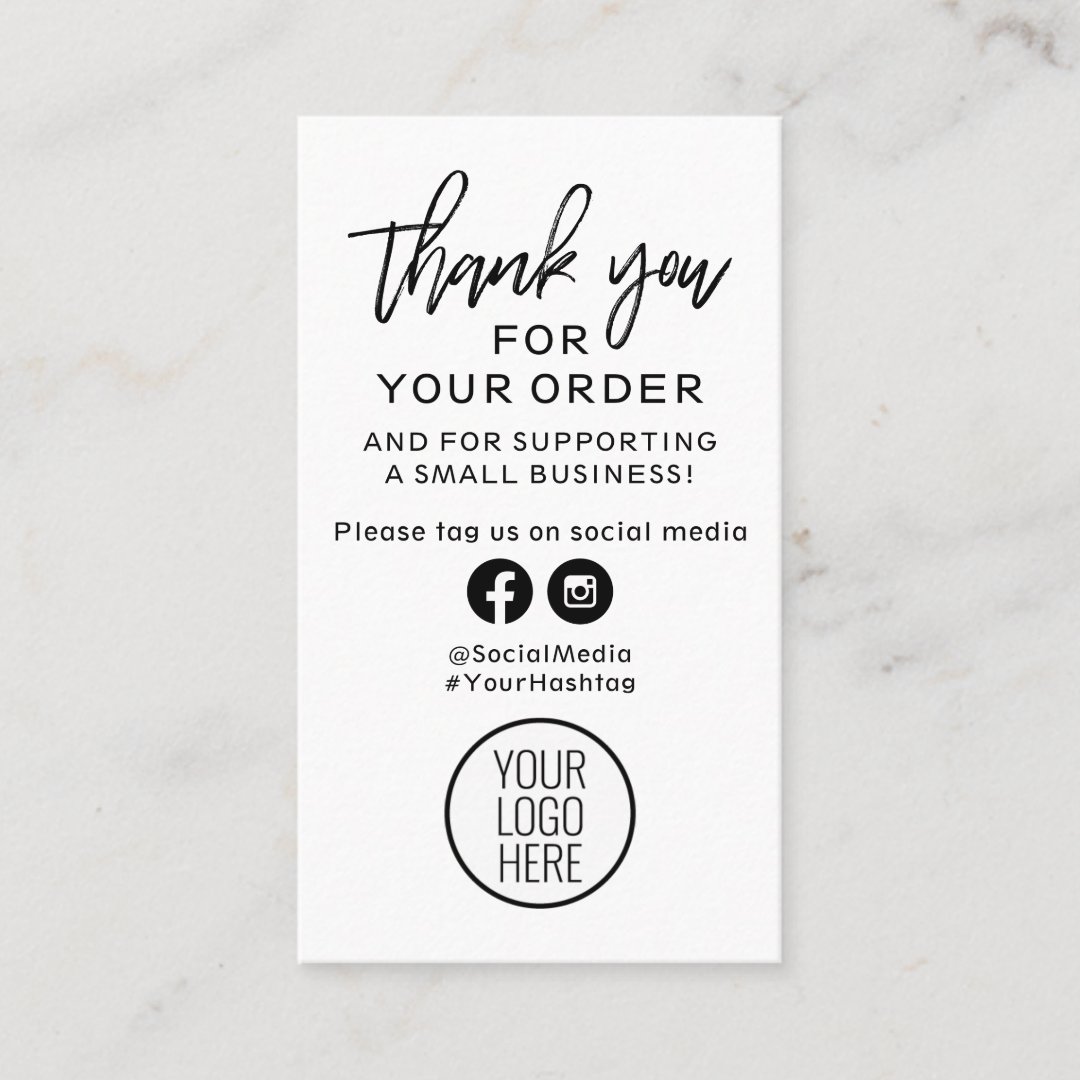 Black and White Modern Thank You For Your Order Business Card | Zazzle