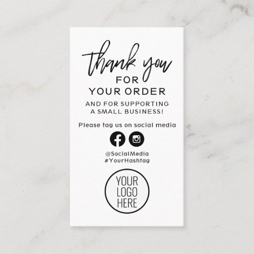 Black and White Modern Thank You For Your Order Business Card