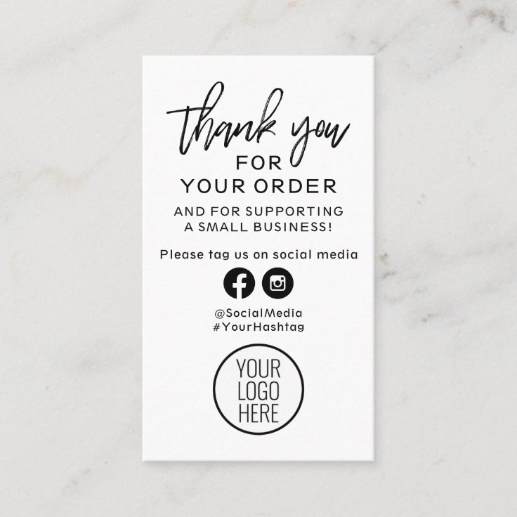 Black and White Modern Thank You For Your Order Business Card | Zazzle