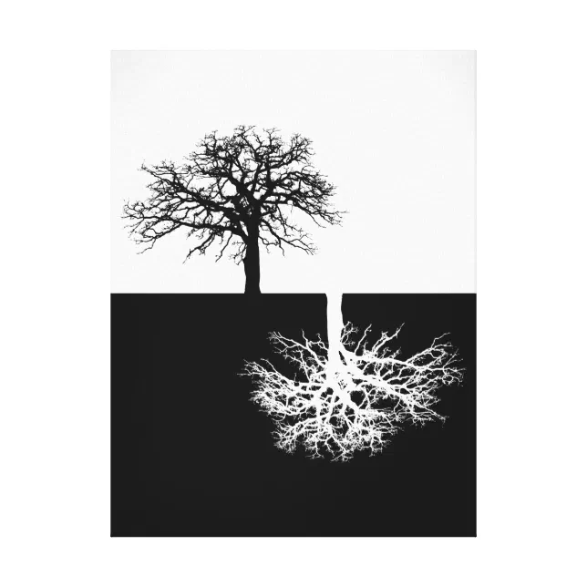 Black and white modern tree art canvas Zazzle