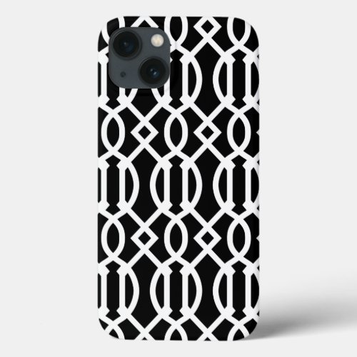 Black and White Modern Trellis Pattern iPhone 13 Case