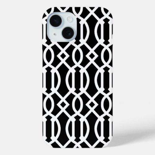 Black and White Modern Trellis Pattern iPhone 15 Case