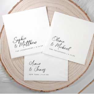 Black and White Modern Trendy Handwritten Wedding Napkins
