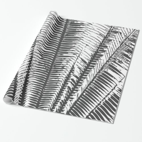 Black and White Modern Tropical Palm Fronds Wrapping Paper