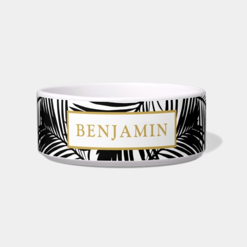 Black and White Modern Tropical Pattern Name Bowl