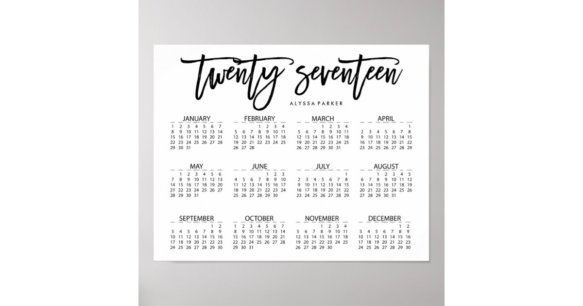 Black and White Modern Typography 2017 Calendar Poster | Zazzle