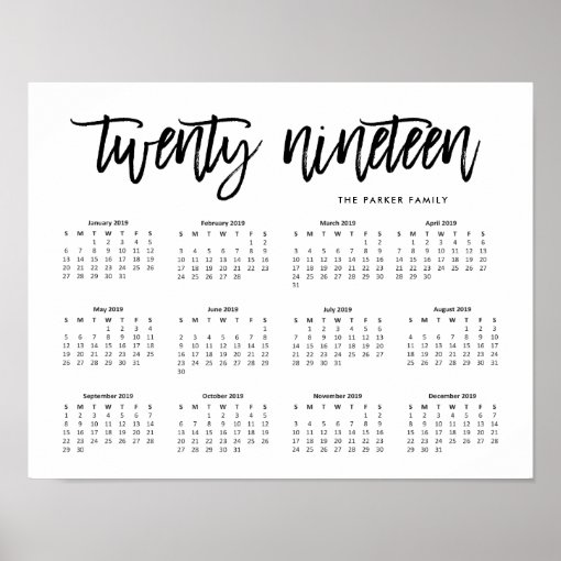 Black and White Modern Typography 2019 Calendar Poster | Zazzle