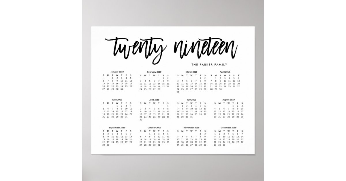 Black and White Modern Typography 2019 Calendar Poster | Zazzle