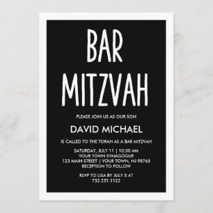 Black and White Modern Typography Bar Mitzvah Invitation