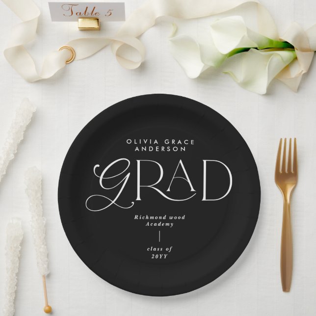 Black and white modern typography party decor paper plates (Wedding)