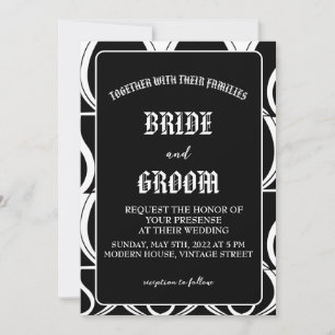 Black and White Modern Vintage Art Deco Wedding Invitation
