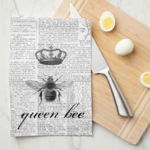 Black and White Modern Vintage Queen Bee 🐝 Kitchen Towel