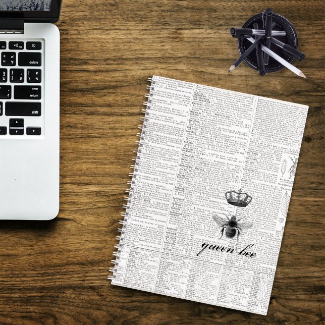 Black and White Modern Vintage Queen Bee 🐝 Notebook (Black and White Modern Vintage Queen Bee 🐝 Notebook)