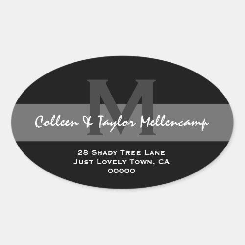 Black and White Modern Wedding Address L001 Oval Sticker