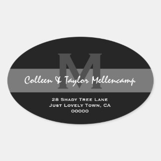Black and White Modern Wedding Address L001 Oval Sticker
